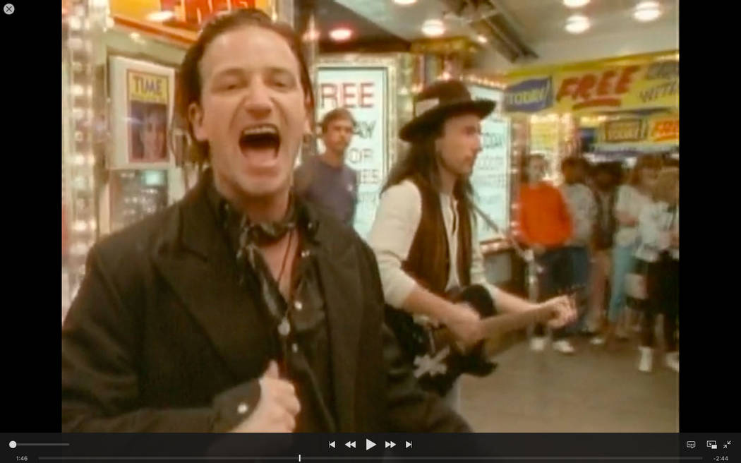 A scene from U2's iconic "I Still Haven't Found What I'm Looking For" video filmed on Fremont ...