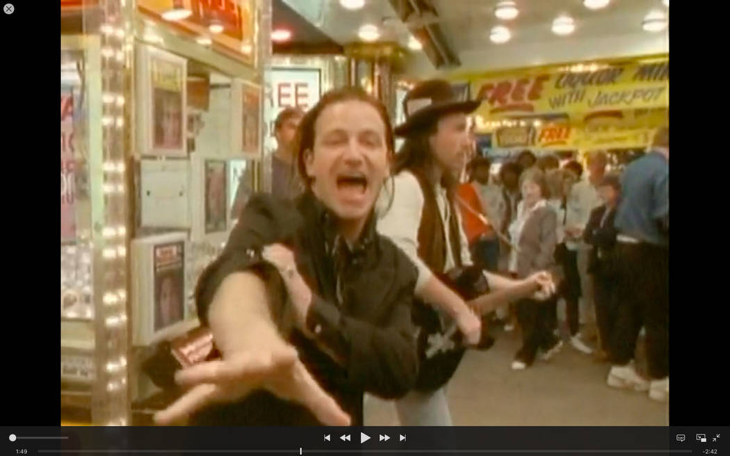 A scene from U2's iconic "I Still Haven't Found What I'm Looking For" video filmed on Fremont ...