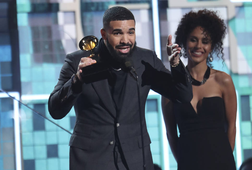 Drake accepts the award for best rap song for "God's Plan" at the 61st annual Grammy Awards on Sunday, Feb. 10, 2019, in Los Angeles. (Photo by Matt Sayles/Invision/AP)
