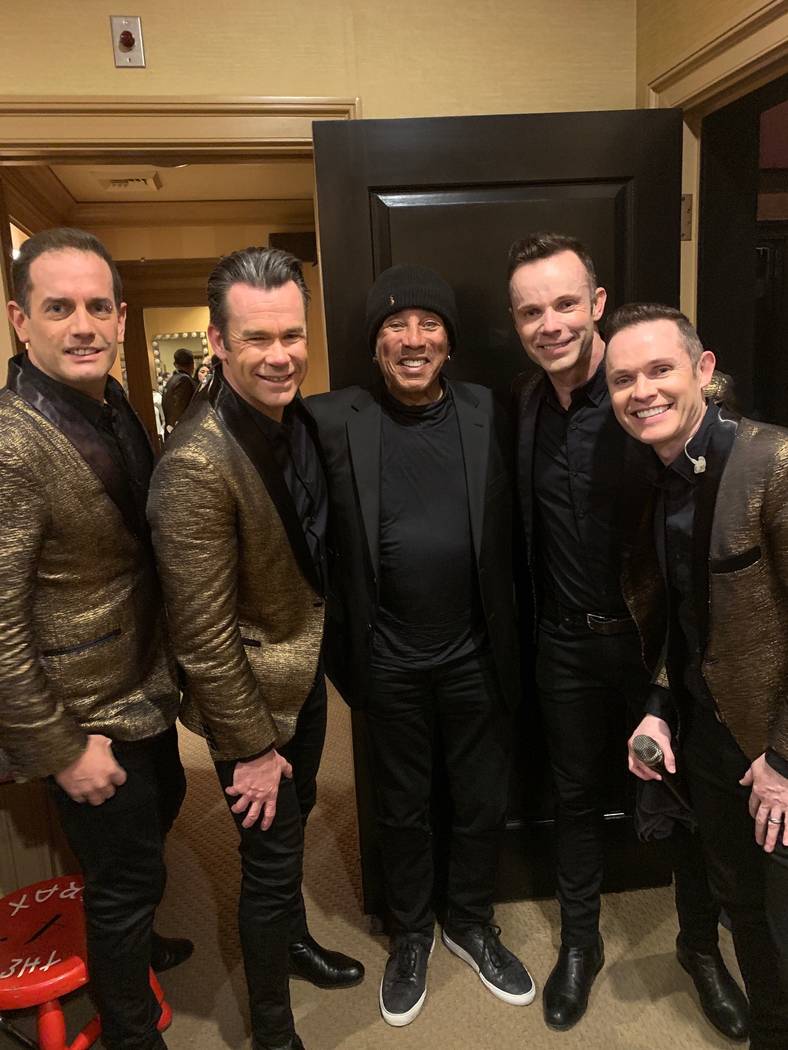 Smokey Robinson is shown with the members of Human Nature, from left, Toby Allen, Phil Burton, Andrew Tierney and Mike Tierney at Sands Showroom at the Venetian on Thursday, Feb. 28, 2019. (SPI En ...
