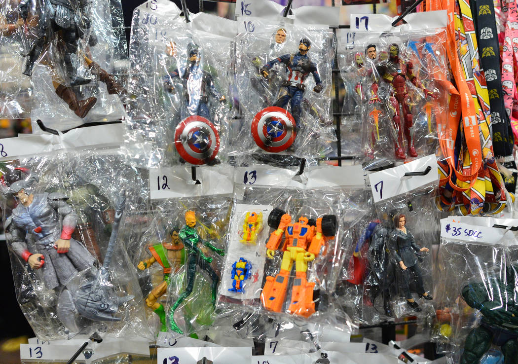 Action figures hang for sale at Las Vegas Toy and Comic Convention at the Westgate Resort and Casino in Las Vegas, on Sunday, March 3, 2019. While ToyCon had several booths devoted to classic and ...