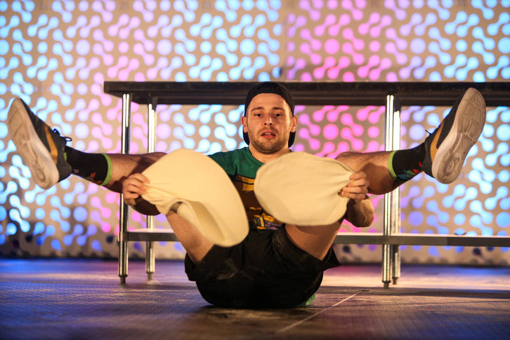 Nathan Wilson competes in the dough-tossing championship of the International Pizza Expo at the Las Vegas Convention Center in Las Vegas, Wednesday, March 6, 2019. (Caroline Brehman/Las Vegas Revi ...