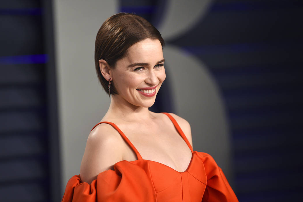 Emilia Clarke arrives at the Vanity Fair Oscar Party in Beverly Hills, Calif., Feb. 24, 2019. Clarke has revealed she’s had two life-threatening aneurysms, and two brain surgeries, since the sho ...