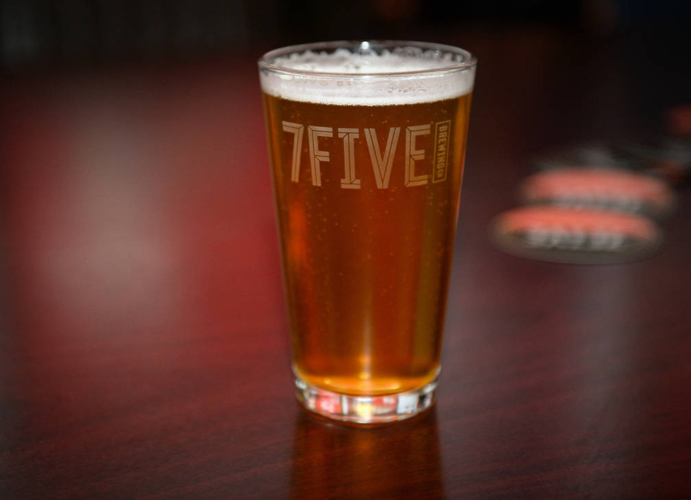 A glass of Ryan Reaves' new beer, Training Day, sits on a table at a party for the release of the beer at PKWY Tavern Flamingo in Las Vegas, Thursday, Dec. 27, 2018. Caroline Brehman/Las Vegas Rev ...