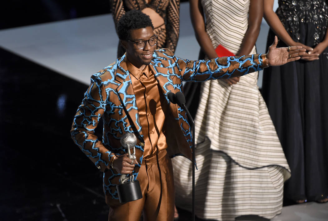 Chadwick Boseman accepts the award for outstanding actor in a motion picture for "Black Pa ...
