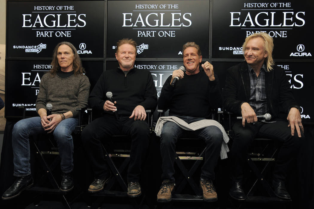 From left, Timothy B. Schmit, Don Henley, Glenn Frey and Joe Walsh of The Eagles take part in a ...