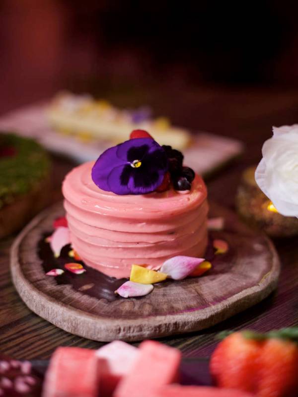The "Vanderpump Rosé" cake for two, Rosé infused sponge cake, strawberry buttercream, at Vand ...