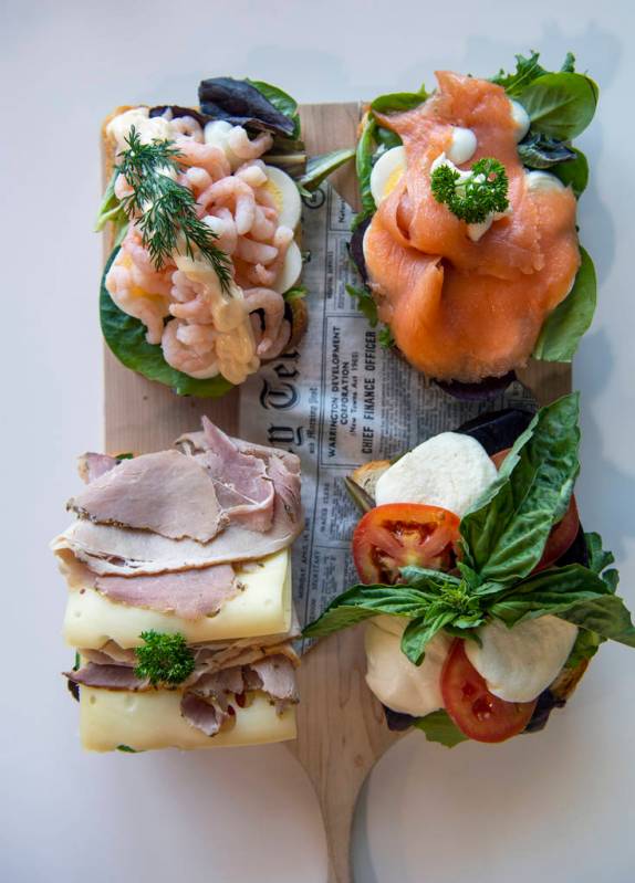 Open faced sandwiches are displayed at Saga Pastry + Sandwich in Las Vegas, Sunday, April 7, 20 ...