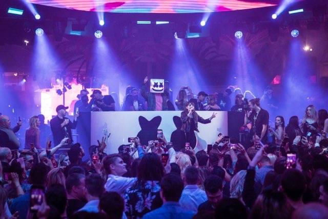 Superstar DJ Marshmello is shown at the industry night preview of Kaos Nightclub and Dayclub at ...