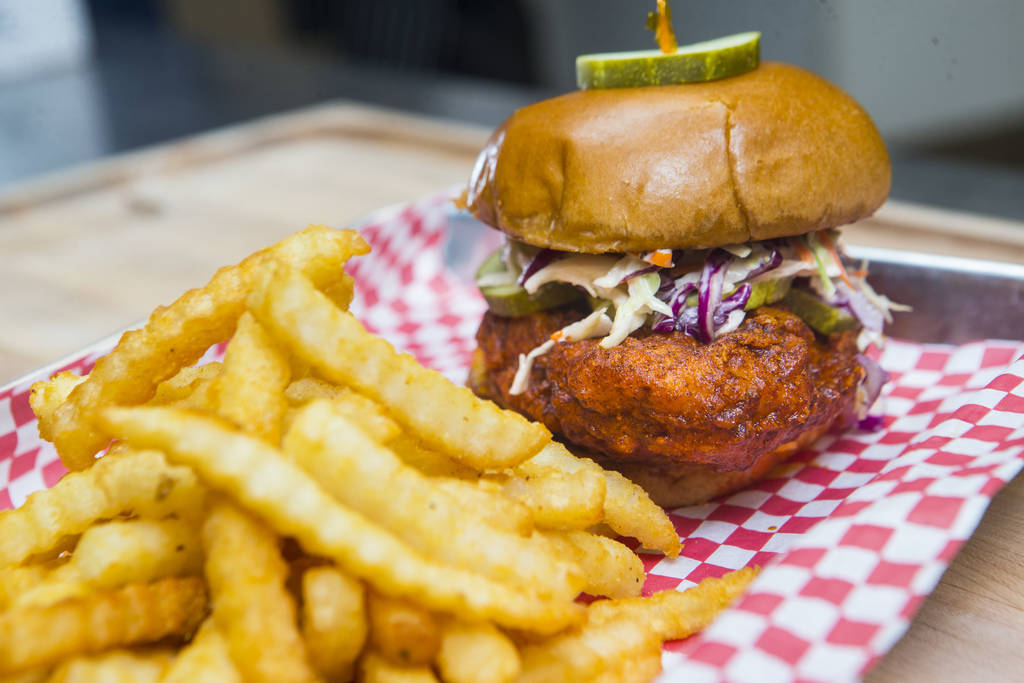 Hot chicken sandwich by Hattie B's at The Cosmopolitan of Las Vegas. (Chase Stevens/Las Vegas R ...