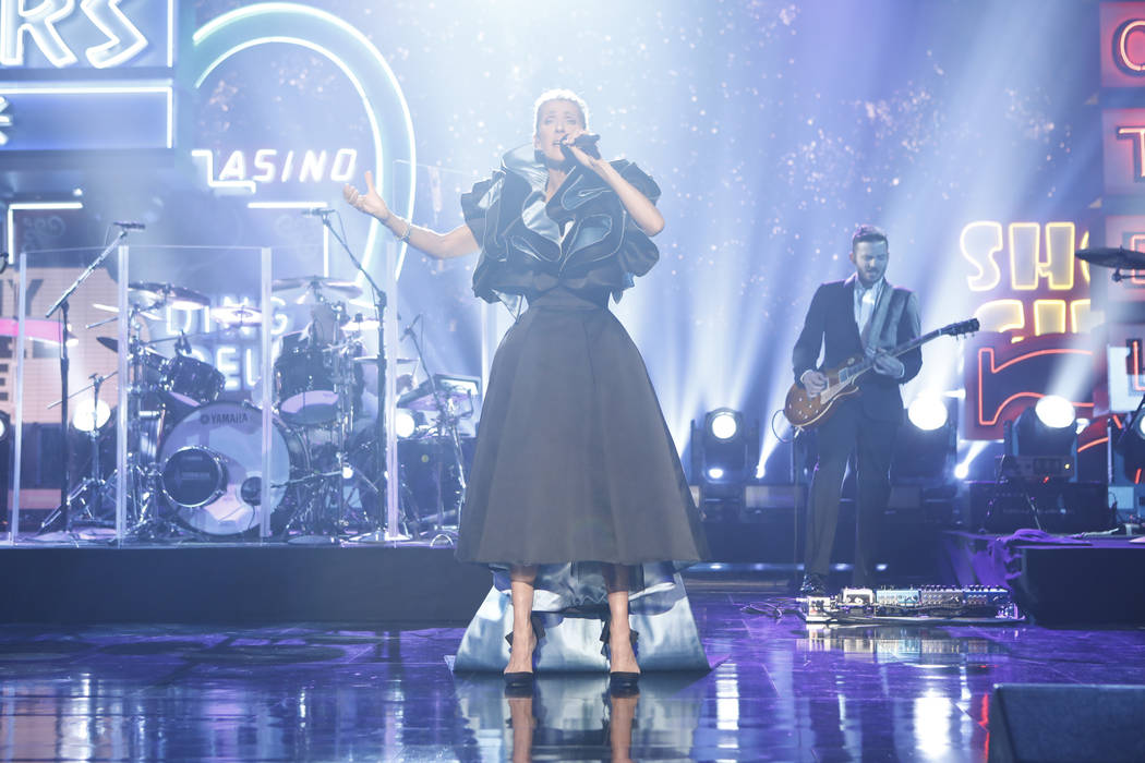 Celine Dion performs on "Jimmy Kimmel Live!" on Friday, April 5, 2019, when the late-night show ...