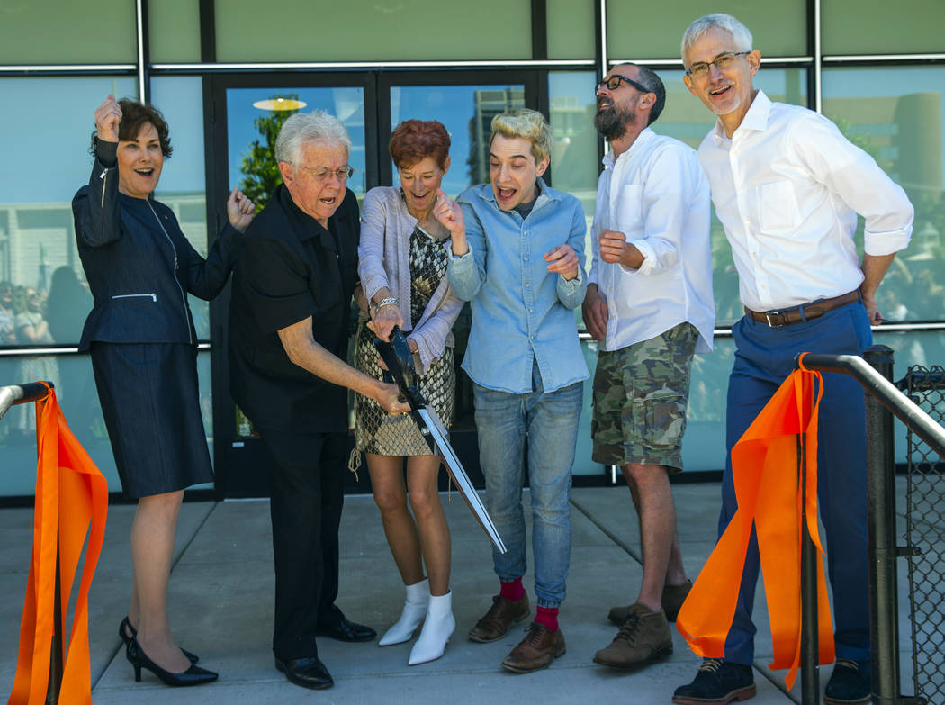 Sen. Jacky Rosen, D-Nev., from left, Councilman Bob Coffin, Beverly Rogers, Drew Cohen, Scott S ...