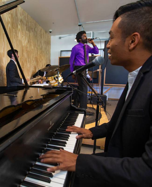 The Lique band entertains the guests on hand during the launch of The Lucy and grand opening of ...