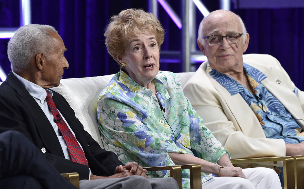 Actress Georgia Engel, center, answers a question alongside dancer Arthur Duncan, left, and act ...