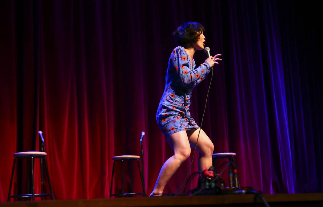 Comedian Atsuko Okatsuka performs during "UPROAR," the finale event of the Believer Festival, a ...