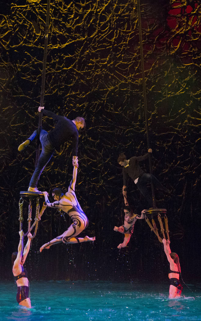Performers with Cirque du Soleil rehearse the scene “Fishermen” during a sneak pr ...