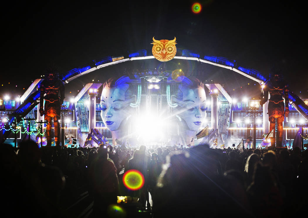 Concert goers make their way to the Kinetic Field stage during day two of Electric Daisy Carniv ...
