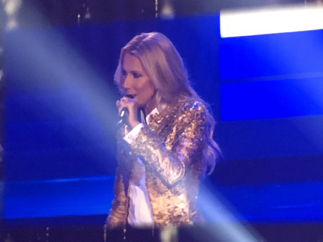 Celine Dion performs in her final show at the Colosseum at Caesars Palace on Saturday, June 8. ...