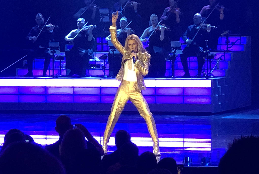 Celine Dion performs in her final show at the Colosseum at Caesars Palace on Saturday, June 8. ...