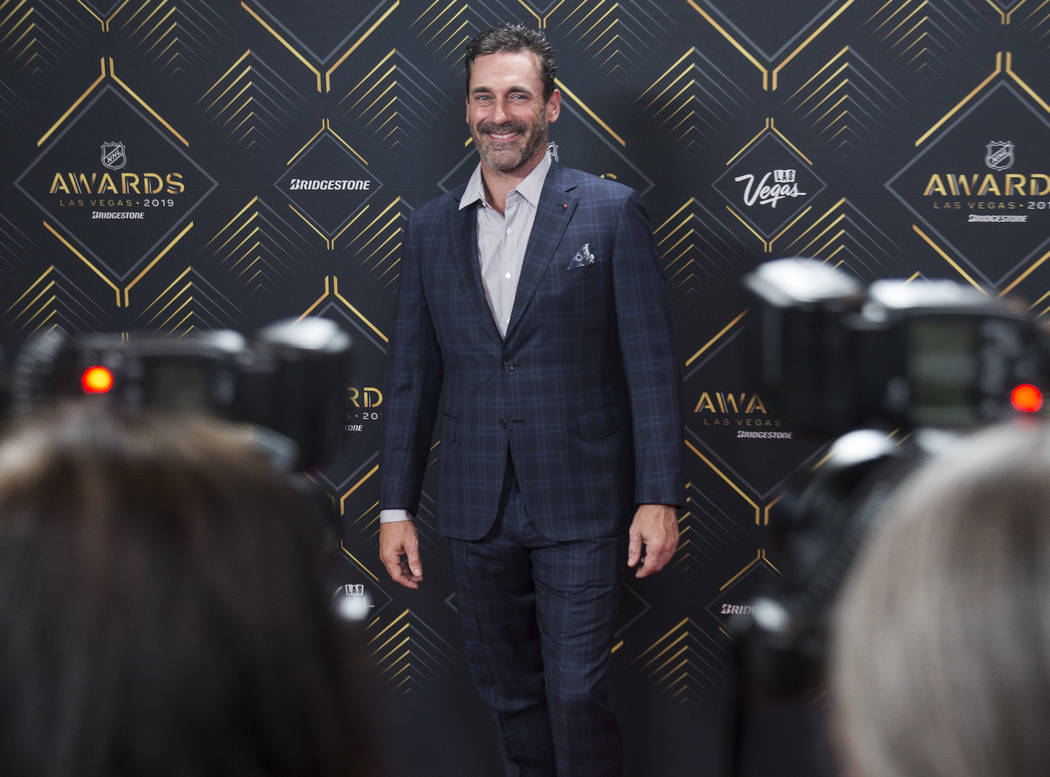 Actor John Hamm walks the red carpet before the start of the NHL Awards on Wednesday, June 19, ...