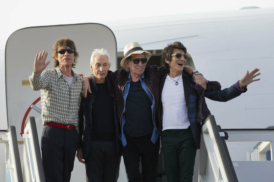 In a March 24, 2016, file photo, members of The Rolling Stones, from left, Mick Jagger, Charlie ...