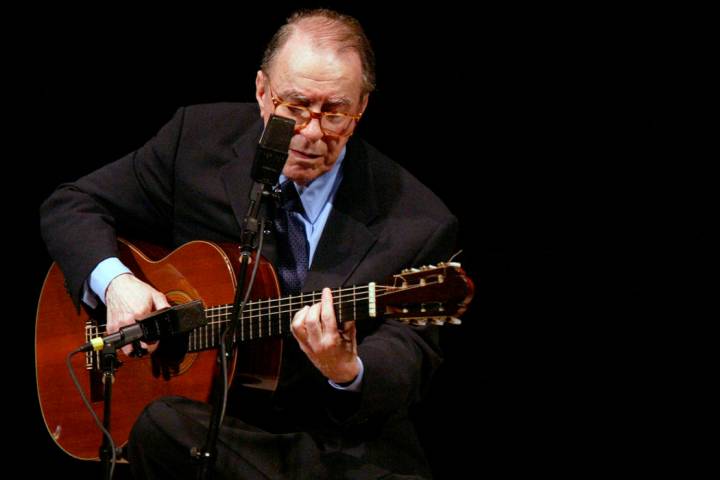 FILE - In this June 18, 2004 file photo, Brazilian composer Joao Gilberto performs at Carnegie ...