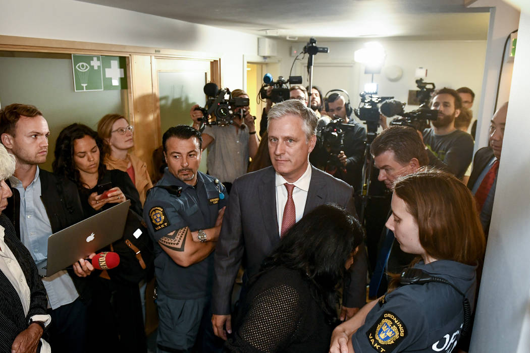 Robert C. O'Brien, U.S. Special Envoy Ambassador, centre, arrives at the district court where U ...