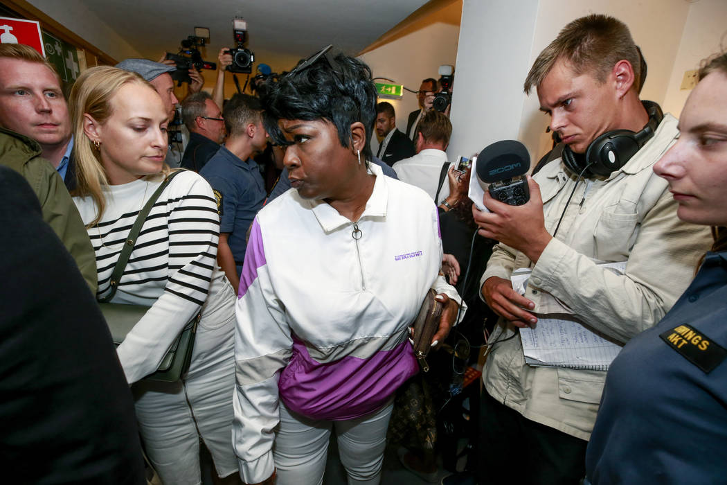 Renee Black returns to the district court in Stockholm after lunch, where her son Rakim Mayers, ...