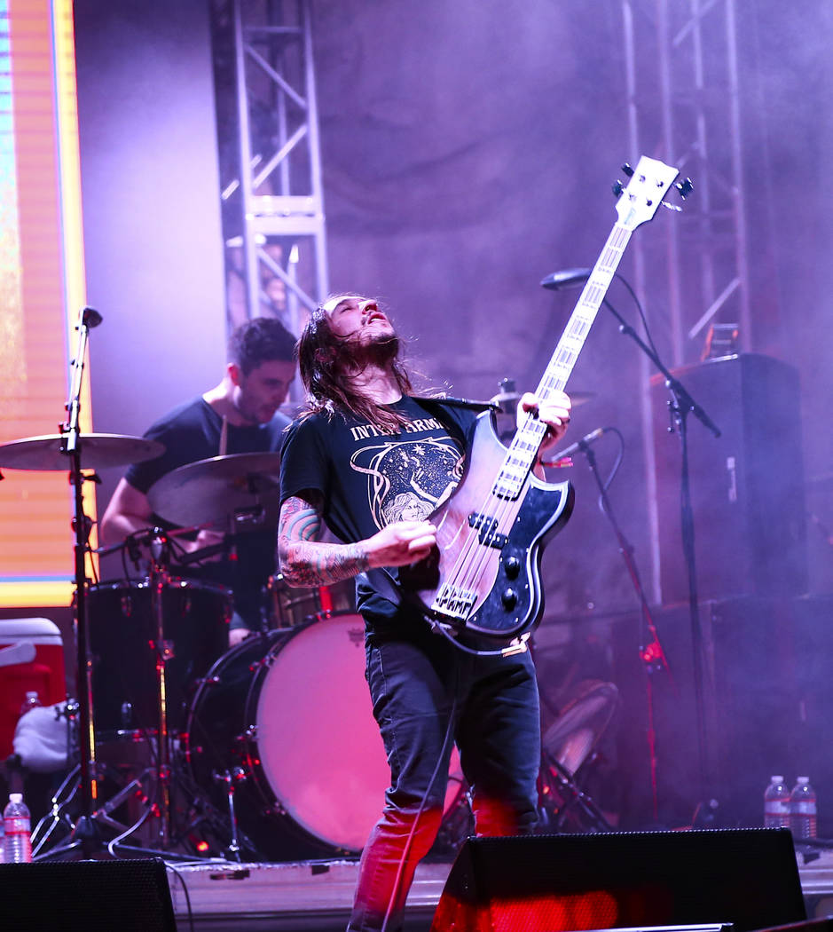 Chris Johnson, of Deafheaven, performs at the beach stage during the Psycho Las Vegas music fes ...
