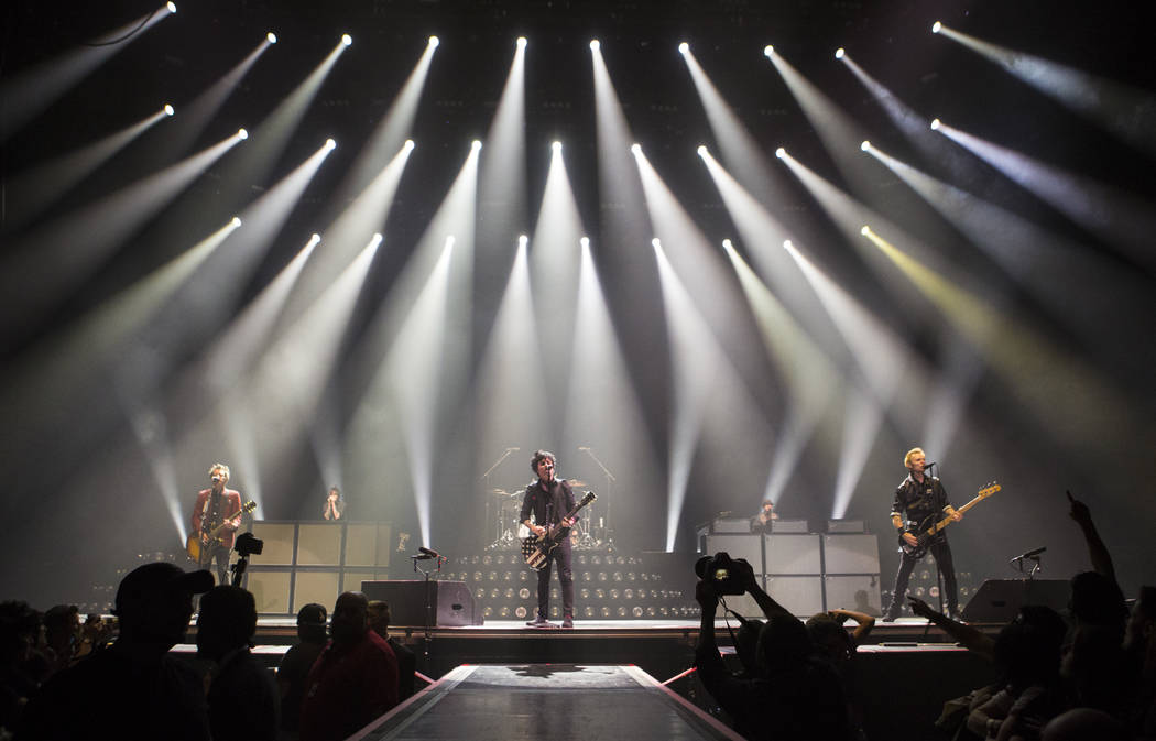 Green Day performs at the MGM Grand Garden Arena in Las Vegas, April 7, 2017. (Chase Stevens/La ...
