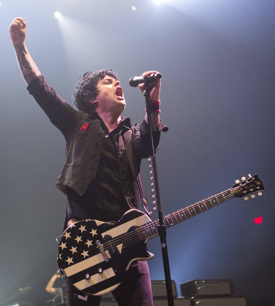 Billie Joe Armstrong of Green Day performs at the MGM Grand Garden Arena in Las Vegas, April 7, ...