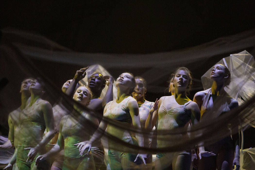 Dancers with Cirque du Soleil and the Nevada Ballet Theatre perform a routine while rehearsing ...