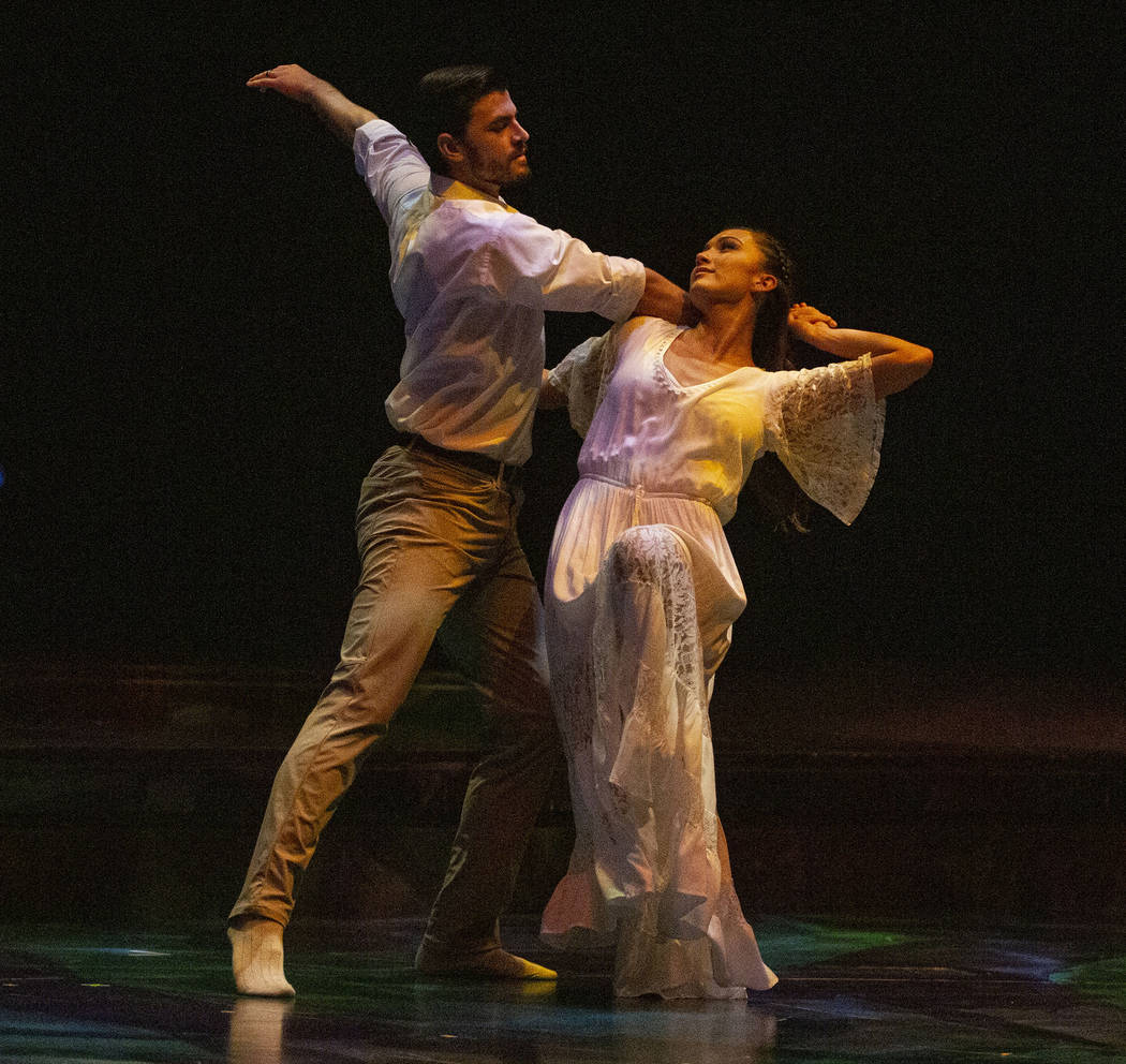 Dancers with Cirque du Soleil and the Nevada Ballet Theatre perform a routine while rehearsing ...