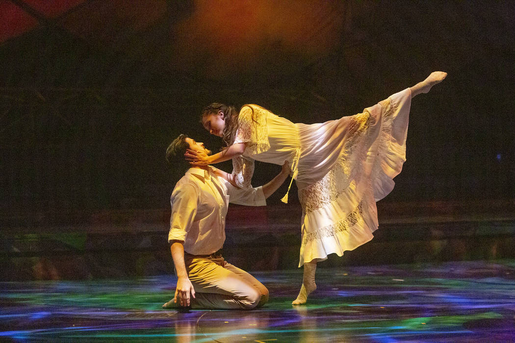 Dancers with Cirque du Soleil and the Nevada Ballet Theatre perform a routine while rehearsing ...