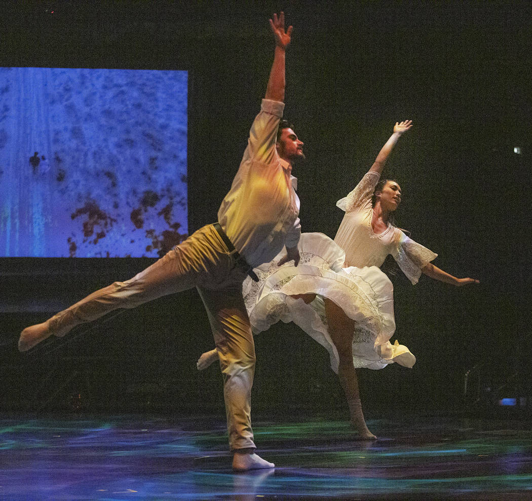 Dancers with Cirque du Soleil and the Nevada Ballet Theatre perform a routine while rehearsing ...