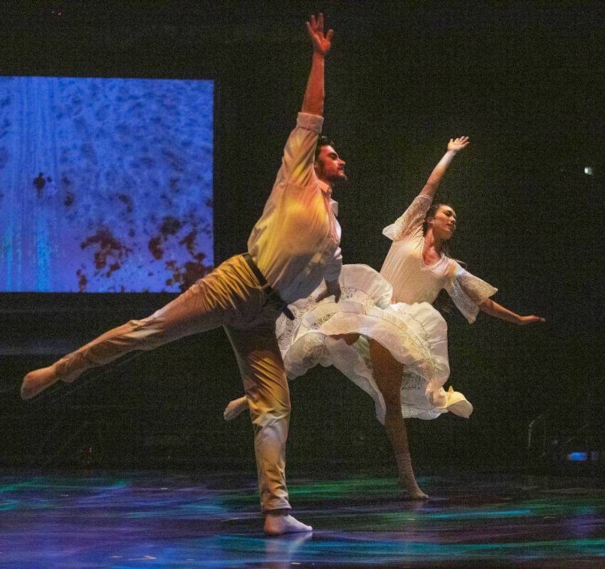 Dancers with Cirque du Soleil and the Nevada Ballet Theatre perform a routine while rehearsing ...