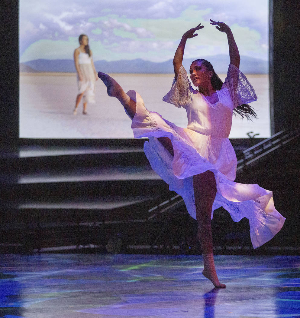 Dancers with Cirque du Soleil and the Nevada Ballet Theatre perform a routine while rehearsing ...