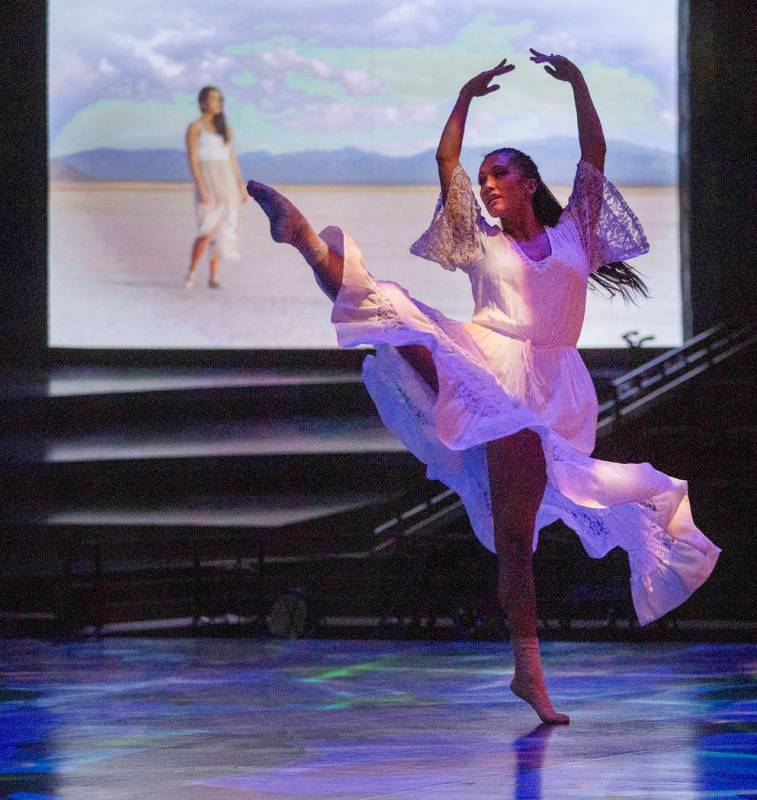 Dancers with Cirque du Soleil and the Nevada Ballet Theatre perform a routine while rehearsing ...