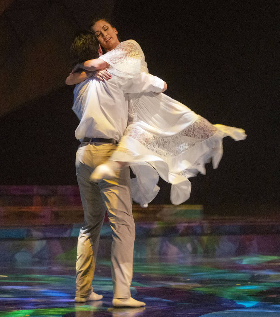 Dancers with Cirque du Soleil and the Nevada Ballet Theatre perform a routine while rehearsing ...