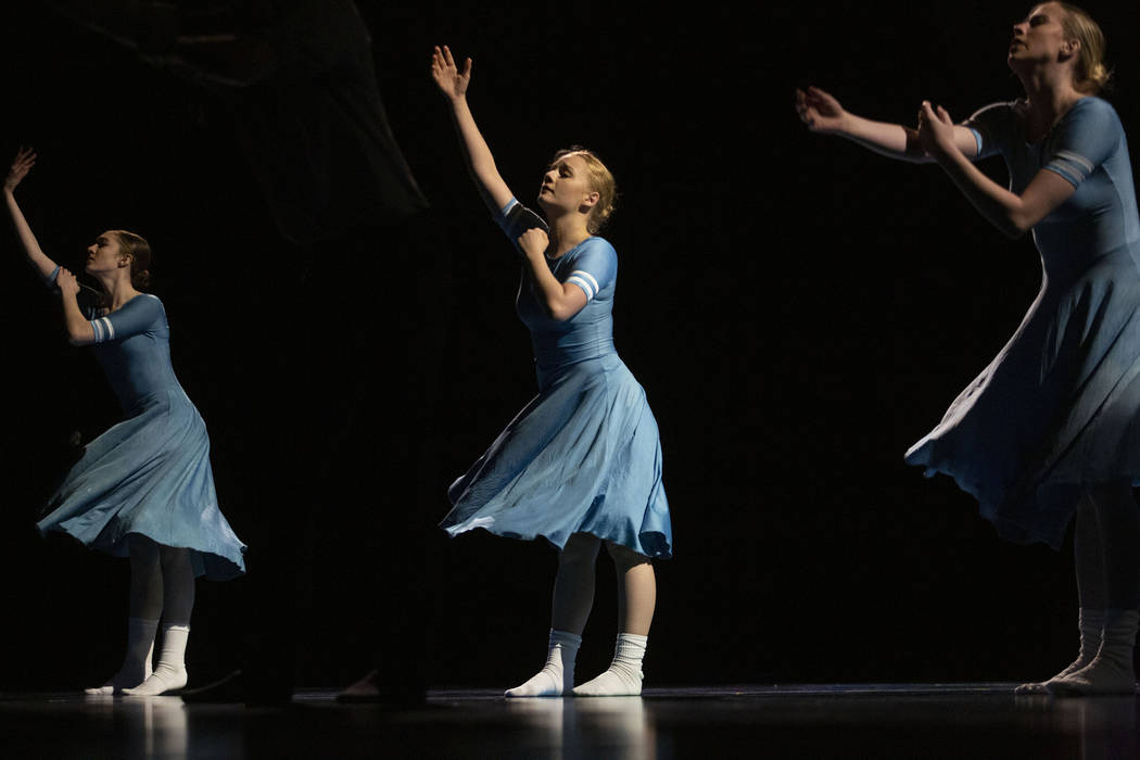 Dancers with Cirque du Soleil and the Nevada Ballet Theatre perform a routine while rehearsing ...