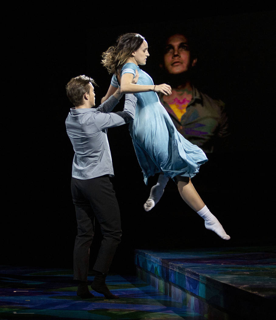 Dancers with Cirque du Soleil and the Nevada Ballet Theatre perform a routine while rehearsing ...