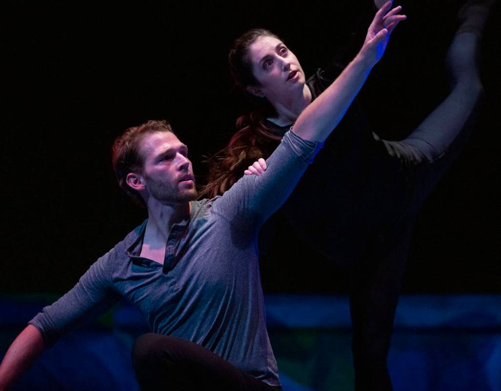 Dancers with Cirque du Soleil and the Nevada Ballet Theatre perform a routine while rehearsing ...