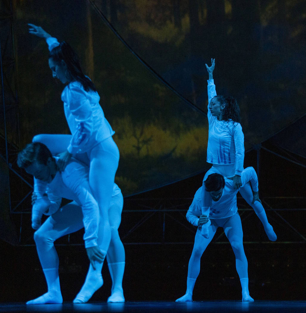 Dancers with Cirque du Soleil and the Nevada Ballet Theatre perform a routine while rehearsing ...