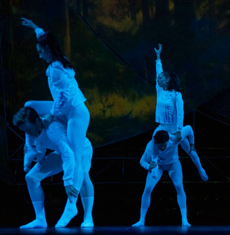 Dancers with Cirque du Soleil and the Nevada Ballet Theatre perform a routine while rehearsing ...