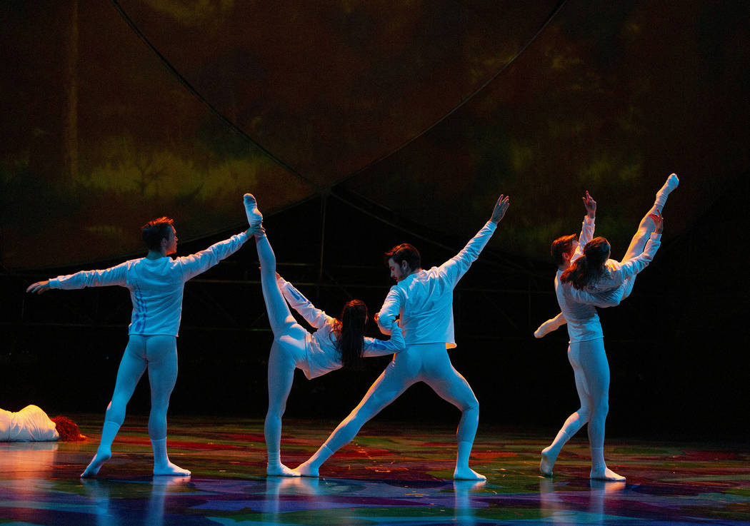 Dancers with Cirque du Soleil and the Nevada Ballet Theatre perform a routine while rehearsing ...