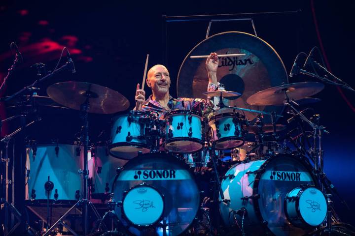 Steve Smith is shown on opening night of Journey's residency at the Colosseum at Caesars Palace ...