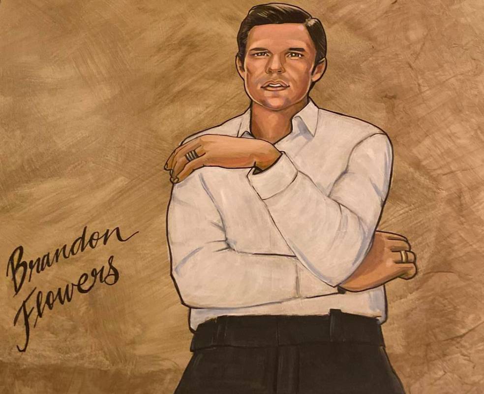 The image of Brandon Flowers is shown on the wall of Palm Restaurant at the Forum Shops at Caes ...