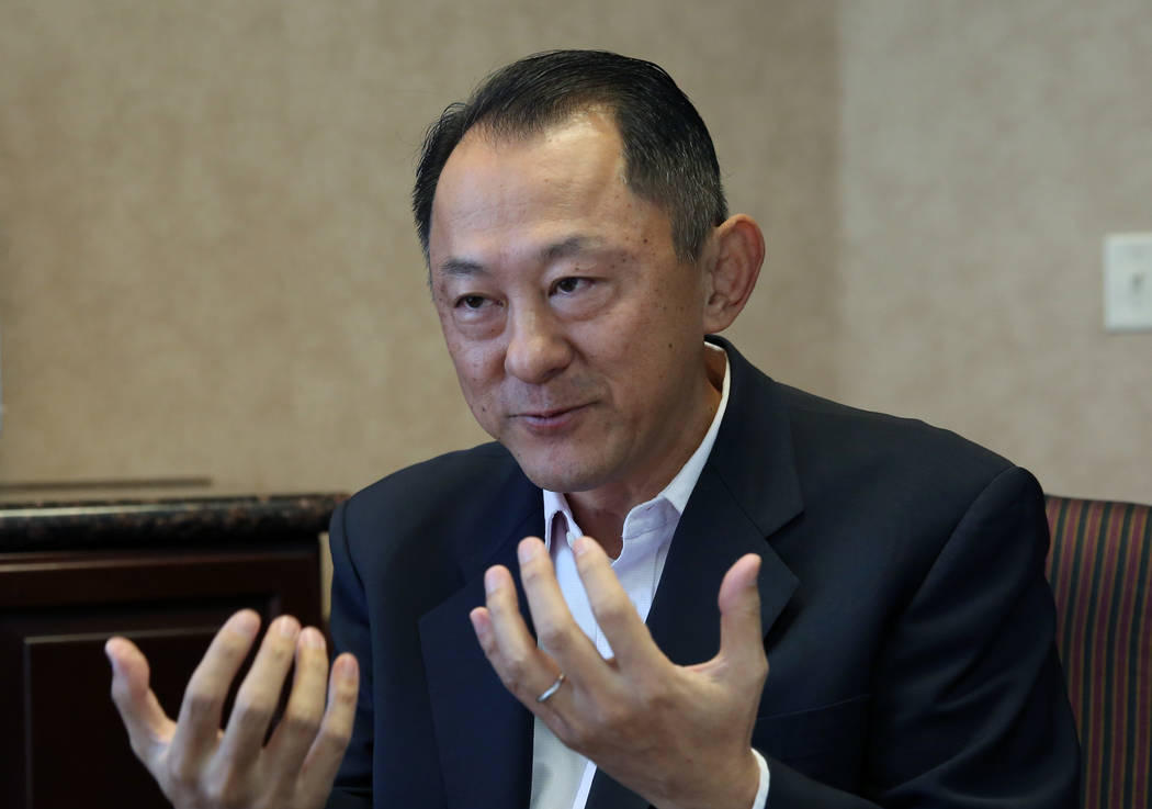 Keita Nagano, an author of "The Sea of Japan," speaks during an interview with the La ...