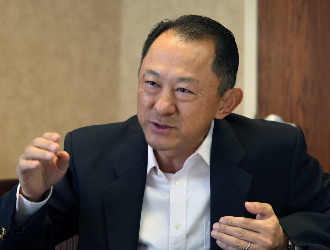 Keita Nagano, an author of "The Sea of Japan," speaks during an interview with the La ...