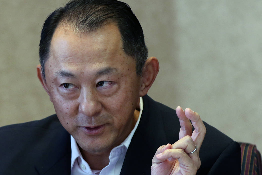 Keita Nagano, an author of "The Sea of Japan," speaks during an interview with the La ...
